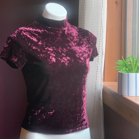FOREVER 21 Burgundy Crushed Velvet Crop Top M - Picture 1 of 7